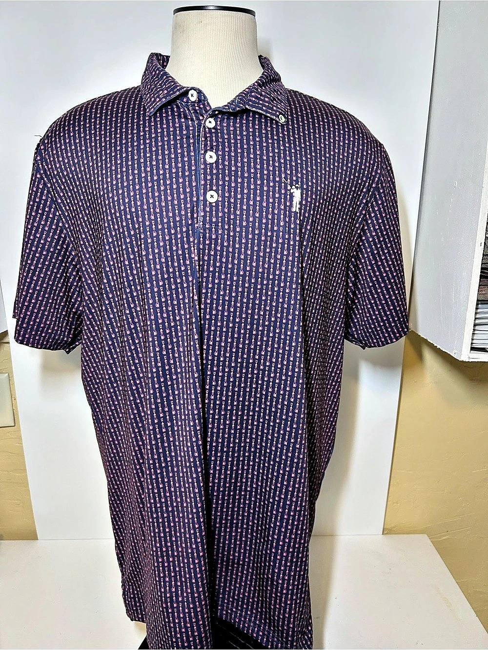 William Murray Patterned Polo Shirt Blue & Pink XL Like New